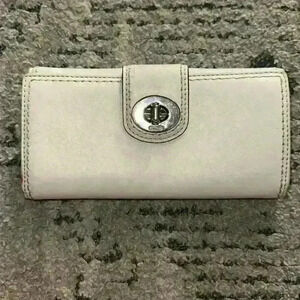 🌻VINTAGE Coach Legacy White Bi-Folded Leather Wallet | Silver Turn-Lock Closure